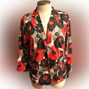 Joan Rivers Black and Red Floral Jacket Size 10